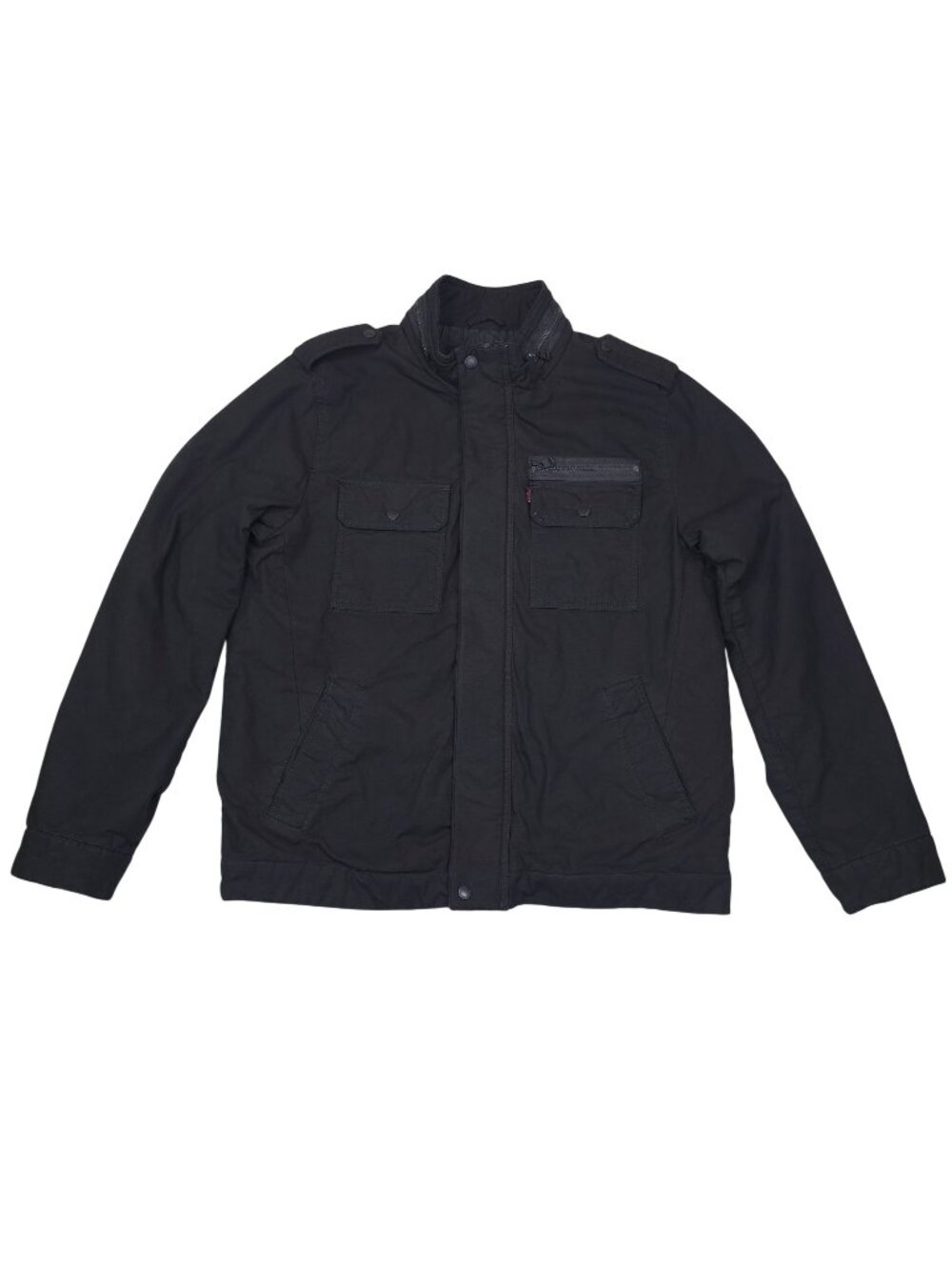 Levis Mens Black Quilted Military Jacket Size M 100% Cotton Shell